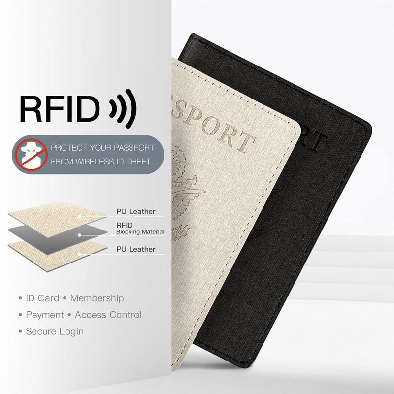 2 Pack Passport Cover With Card Slots RFID Blocking-White&Black