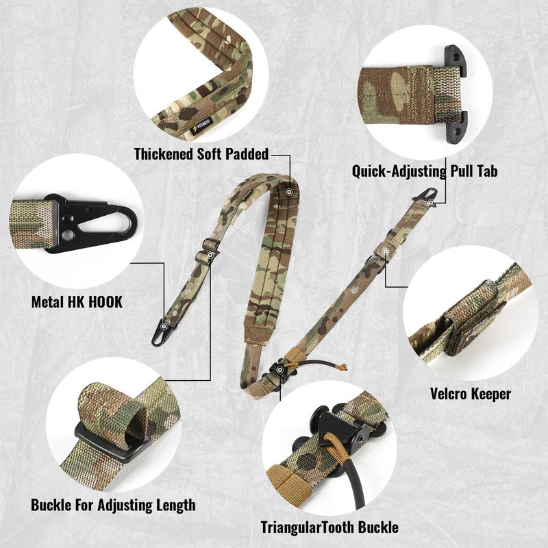 QD Sling 2 Point Sling Quick Adjust Sling with HK Hook Soft Shoulder Pad Sling, Sling for Hunting Tactical Strap