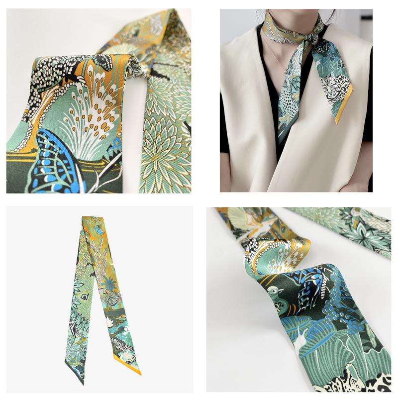 6 pieces floral bag scarves for handbag 120 cm (47 inches) LONG scarf hair ribbon purse scarf twilly scarf for bag ribbon scarf handbag handle ribbon scarves neck scarf neckerchief fashion accessories skinny scarf for women girls ladies hairscarf