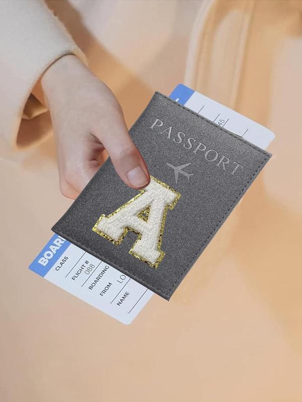 Initial Letter Embroidery Patched Passport Case, Fashionable Portable Passport Wallet, Personalization Passport Holder Cover for Men and Women, Travel Accessories