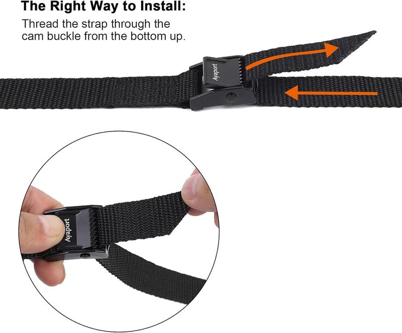 Lashing Straps with Buckles Adjustable Cam Buckle Tie Down  Cinch Strap for Packing Black 4 Pack