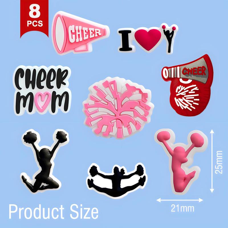 Cheer Charms for Bogg Bag, Cheer -Themed, Compatible with Simply Southern Beach Tote, 8 count Beach Bag Charms Rubber Inserts Accessories for Women Girls (Cheer)