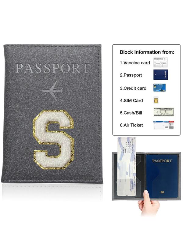 Initial Letter Embroidery Patched Passport Case, Fashionable Portable Passport Wallet, Personalization Passport Holder Cover for Men and Women, Travel Accessories