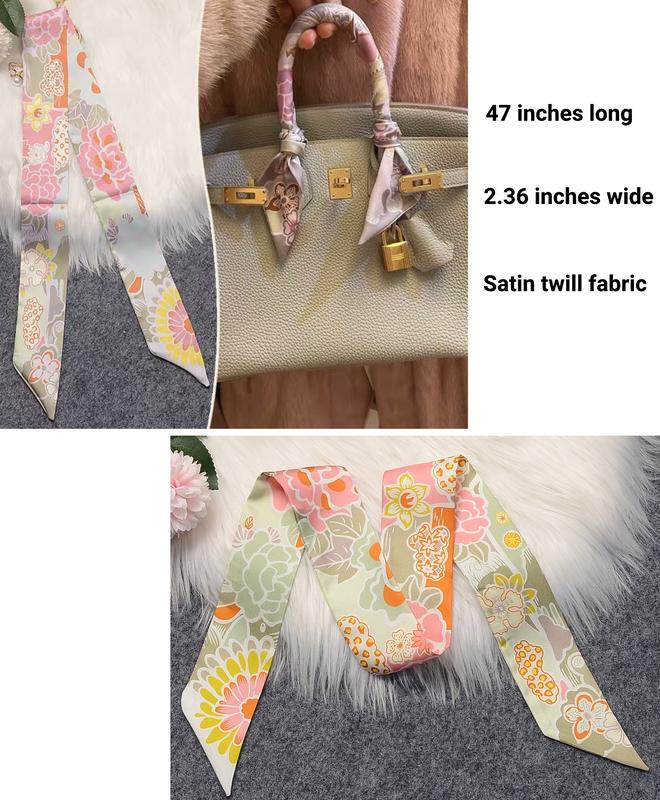 6 pieces floral bag scarves for handbag 120 cm (47 inches) LONG scarf hair ribbon purse scarf twilly scarf for bag ribbon scarf handbag handle ribbon scarves neck scarf neckerchief fashion accessories skinny scarf for women girls ladies hairscarf