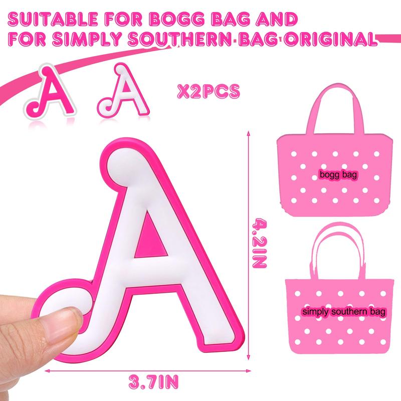 Letter Charms for Bogg Bag A-Z, 2Pcs Alphabet Charm Accessories for Bogg Bag for Simply Southern Bag Original All Models, Silicone Insert Decorative Letterring Attachments for Beach Tote Bags