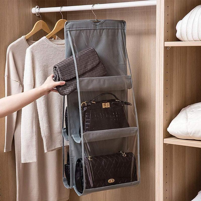 6-grids Hanging Handbag Organizer, 1 Count Space Saving Hanging Closet Purse Organizer, Bag Organizer, Home Organizer for Bedroom, Living Room, Office