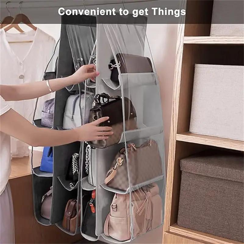 8 Pocket Hanging Bag Organizer, 1 Count Foldable Bag Storage Rack, Space Saving Bag Organizer for Closet, Wardrobe, Home Organizer for Bag, Handbag, Purse