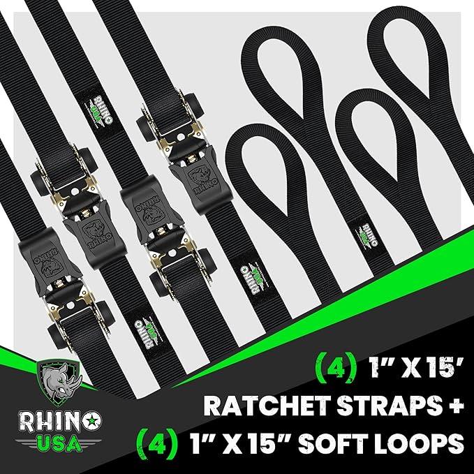 Premium Ratchet Tie Down Straps (4PK) - 1,823lb Max Break Strength, 4-Pack with Padded Handles for Moving and Securing Cargo