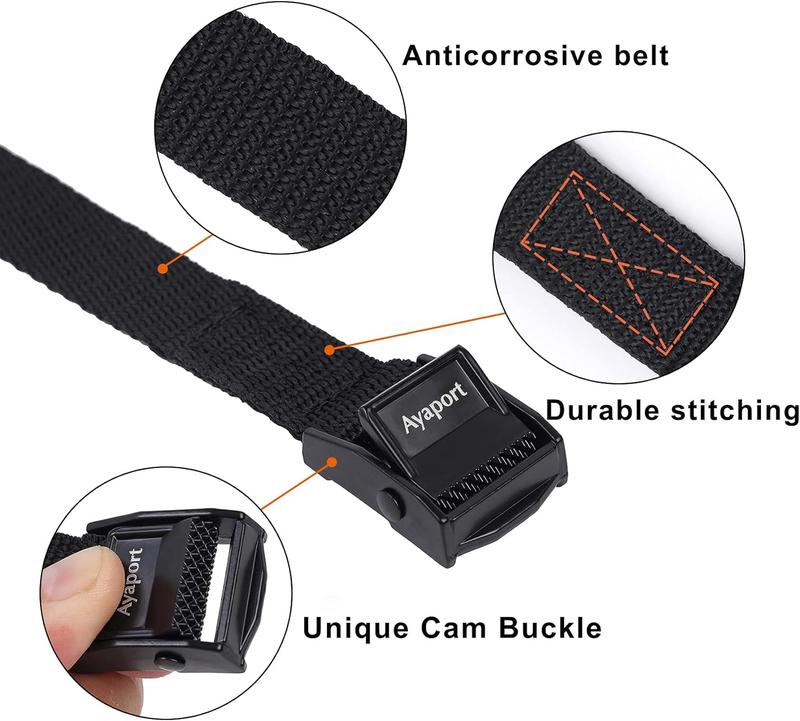 Lashing Straps with Buckles Adjustable Cam Buckle Tie Down  Cinch Strap for Packing Black 4 Pack