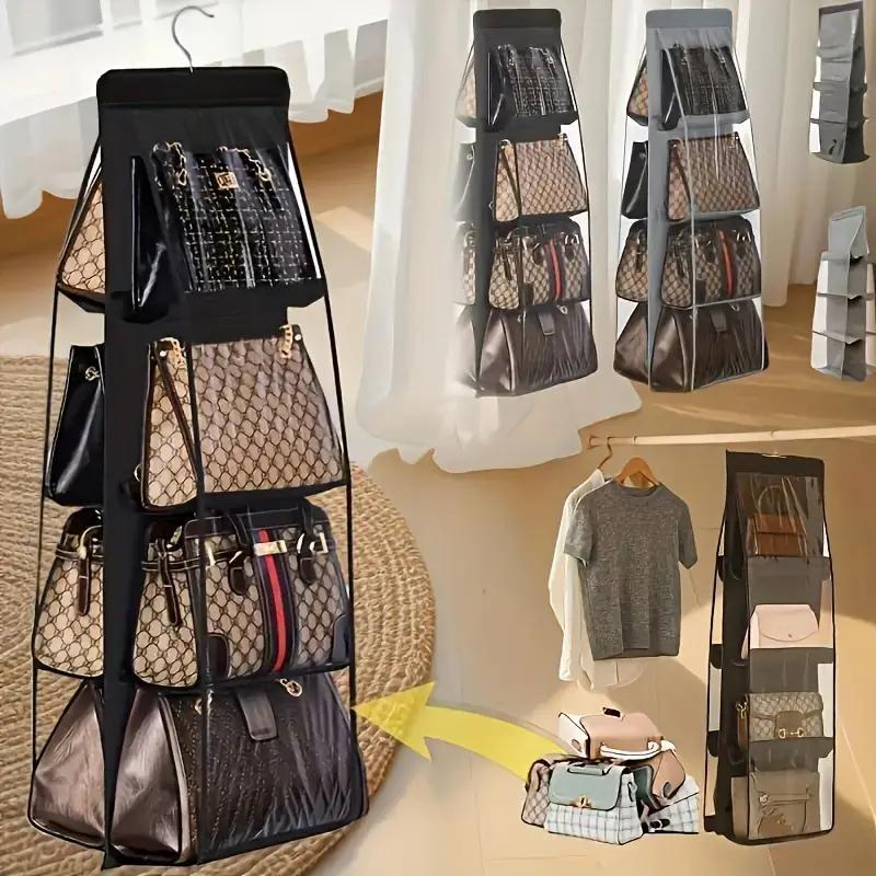 8 Pocket Hanging Bag Organizer, 1 Count Foldable Bag Storage Rack, Space Saving Bag Organizer for Closet, Wardrobe, Home Organizer for Bag, Handbag, Purse