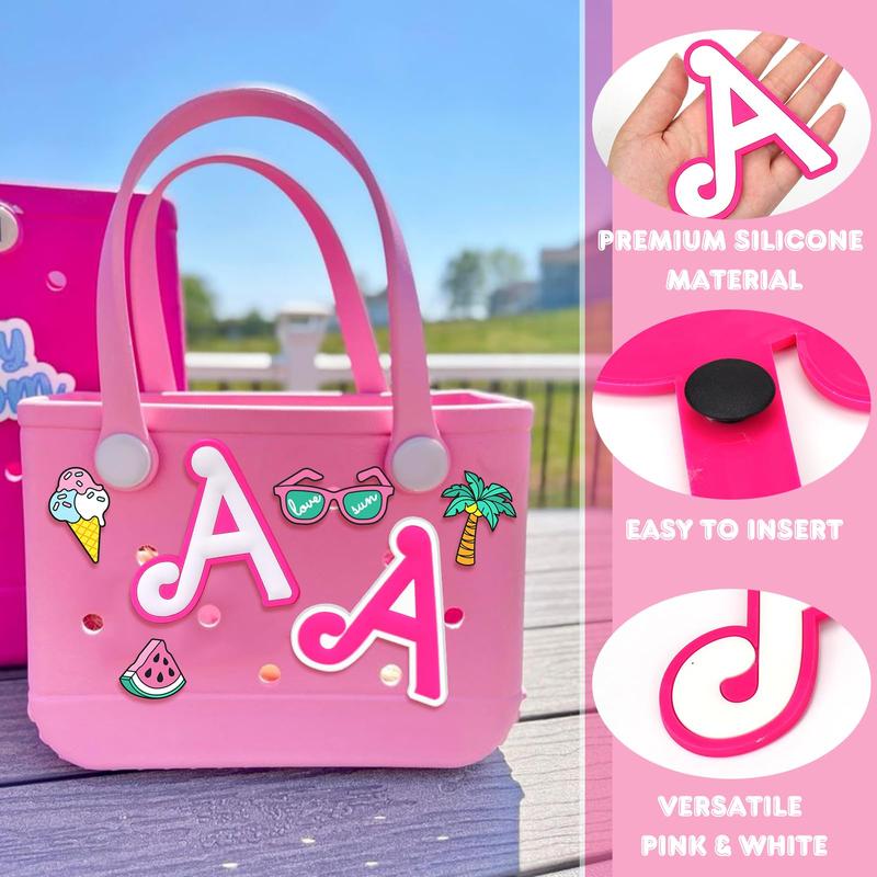 Letter Charms for Bogg Bag A-Z, 2Pcs Alphabet Charm Accessories for Bogg Bag for Simply Southern Bag Original All Models, Silicone Insert Decorative Letterring Attachments for Beach Tote Bags