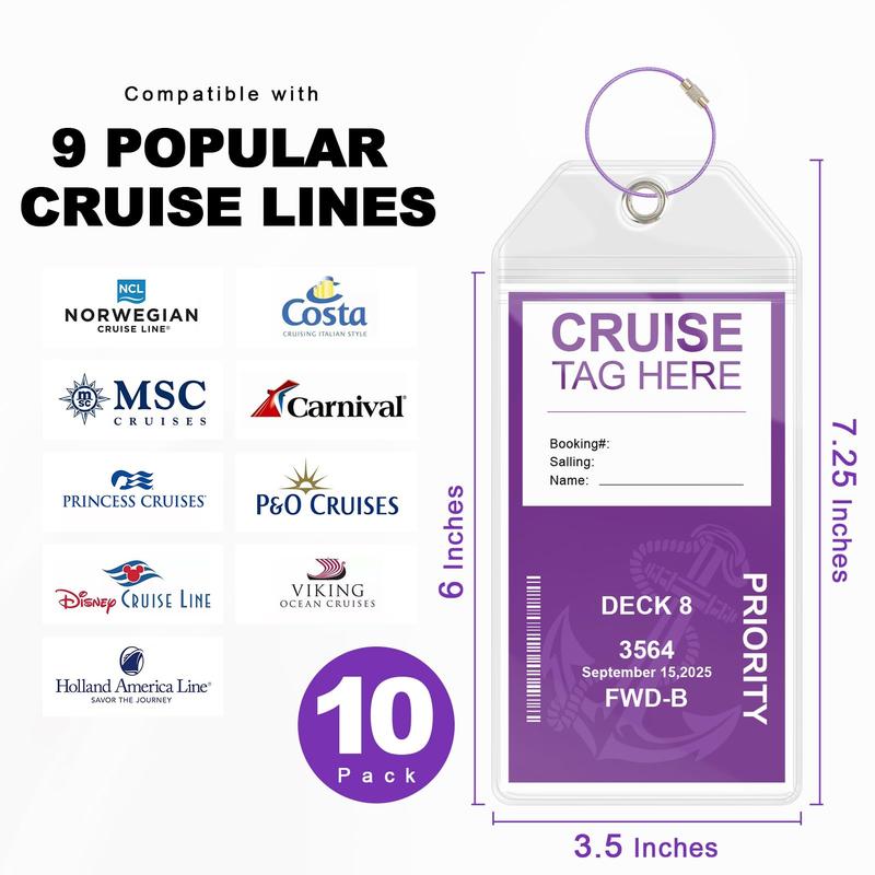 Cruise Luggage Tag Holders, Pack of 10 Carnival Cruise Luggage Tags, Cruise Luggage Tags, Clear Cruise Tag Holders are suitable for all cruise lines.