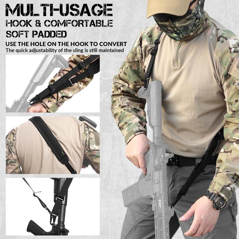 QD Sling 2 Point Sling Quick Adjust Sling with HK Hook Soft Shoulder Pad Sling, Sling for Hunting Tactical Strap