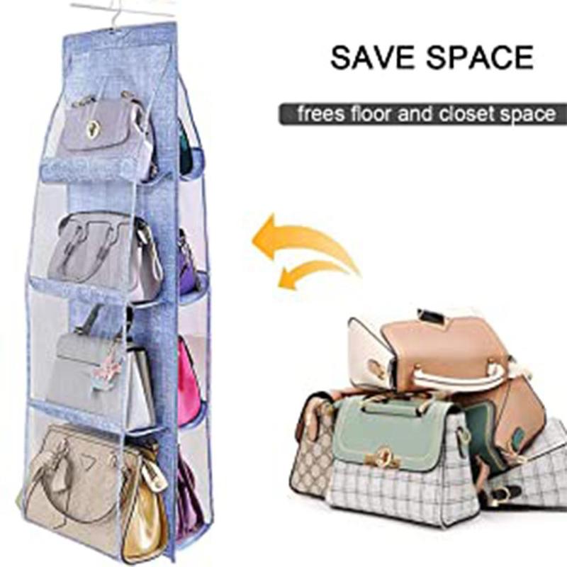 6-grids Hanging Handbag Organizer, 1 Count Space Saving Hanging Closet Purse Organizer, Bag Organizer, Home Organizer for Bedroom, Living Room, Office