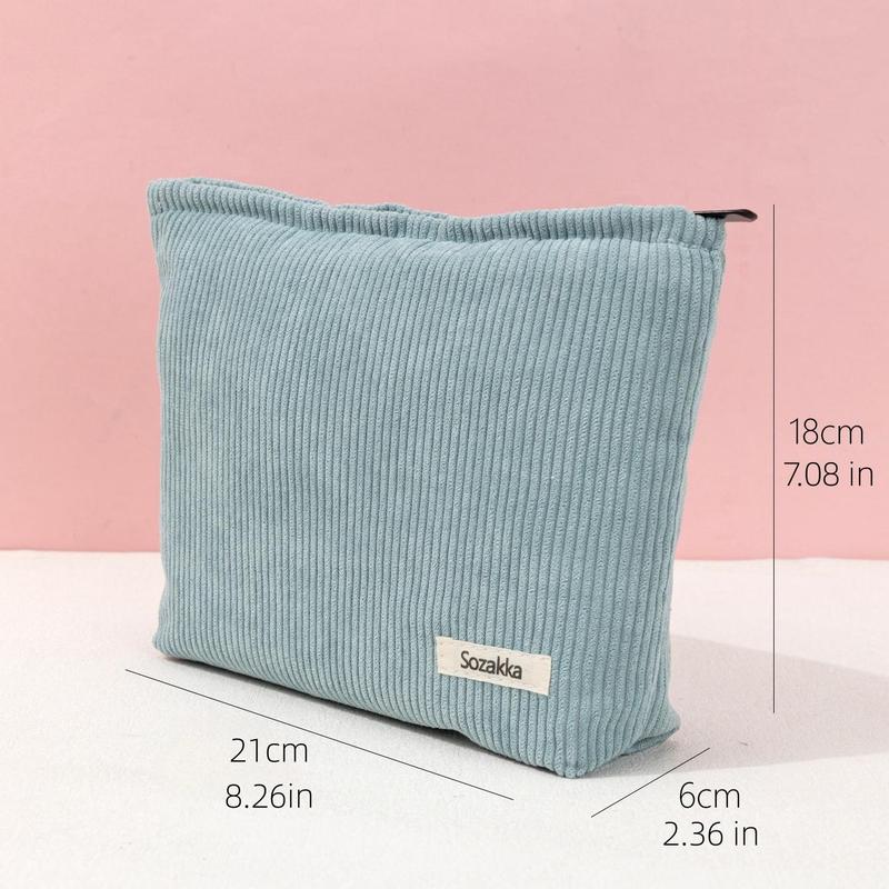 Travel Solid Corduroy Makeup Bag, Zipper Cosmetic Organizer Pouch, Versatile Makeup Storage Bag, Great for Skincare, Lotion, Cream, Lip Balm, Eyeliners, Mirror, Stationery