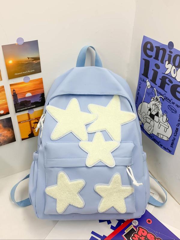 Fashionable Star Patched Decor Backpack, Casual Versatile Adjustable Strap Backpack for Women & Men, Trendy All-match School Bag for Daily Used