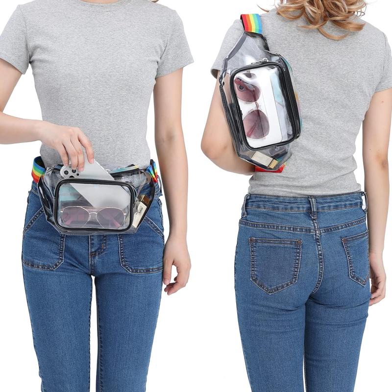 Clear Fanny Pack - Adjustable Rainbow Belt Bag for Women Men, Transparent Waterproof Waist Bag Stadium Approved Clear Purse, Fits Travel, Beach, Events, Concerts Bag