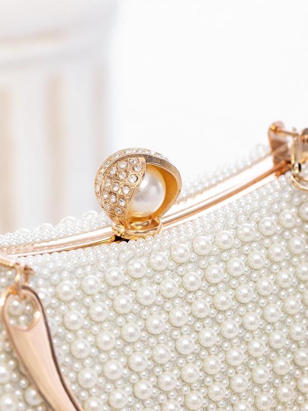 Women's Elegant Faux Pearl & Rhinestone Decorated Handbag, Exquisite Trendy Evening Bag, Fashionable Bag for Party Decoration