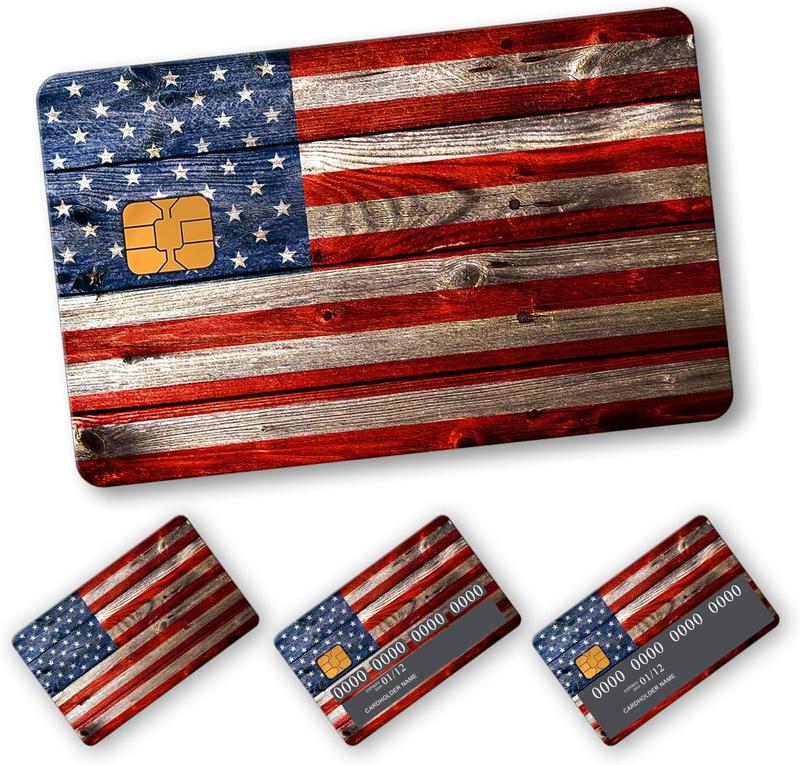 4PCS Retro Wood American Flag Card Skins - Credit, Debit, & Transportation Card Covers | Scratchproof, Slim, Small Chip Compatible