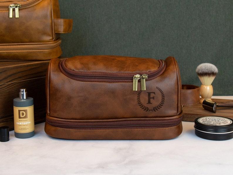 Personalized Travel Bag For Men, Faux Leather Hanging Toiletry Bag, Dopp Kits Personalized, Custom Gift For Men, Groomsmen Dopp Kit For Him