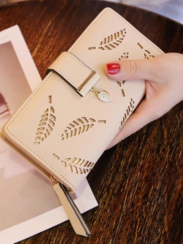 Women's Fashionable Hollowed out Leaf Long Wallet, Casual Pu Leather Zipper Wallet for Daily Used & Work, Trendy Versatile High-quality Daily Wallet for Women