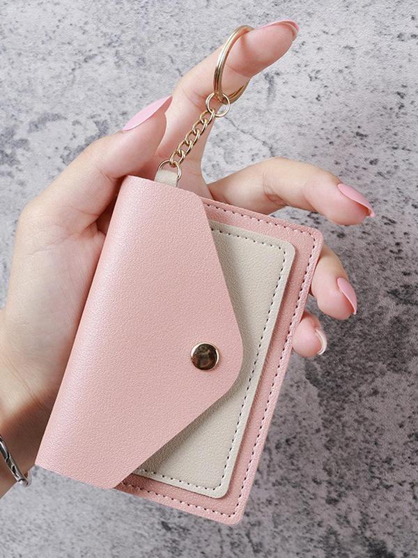 Colorblock Pu Leather Zipper Keychain, Casual Short Wallet Key Chain, Portable Lightweight Card Key Holder for Daily Used, Exquisite Gift