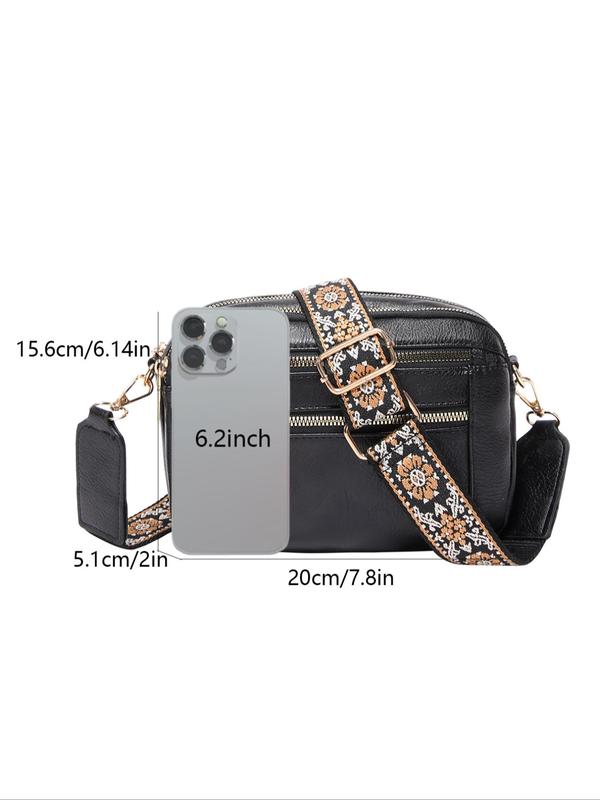 Women's Elegant Floral Pattern Strap Crossbody Bag, Fashionable Pu Leather Shoulder Bag for Daily Used, Casual Trendy Versatile All-match  Commuting Bag