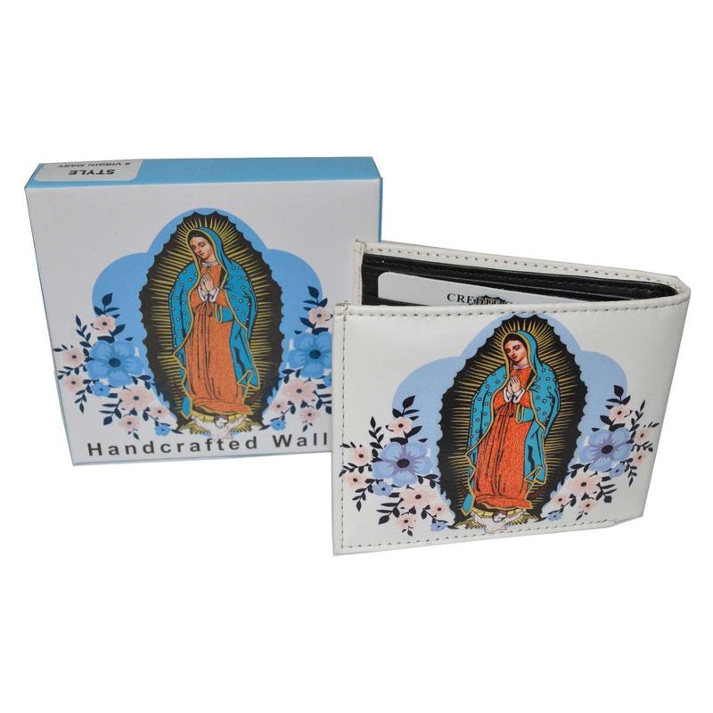 LEATHERBOSS Mens Bifold Wallet Virgin Mary Theme with Printed Matching Gift Box