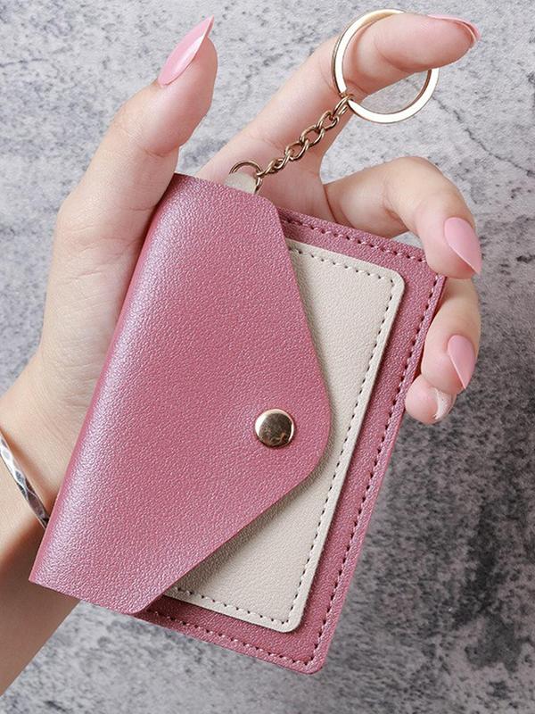 Colorblock Pu Leather Zipper Keychain, Casual Short Wallet Key Chain, Portable Lightweight Card Key Holder for Daily Used, Exquisite Gift