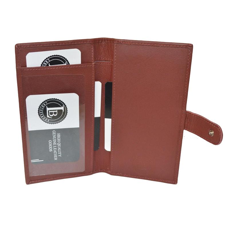 Leatherboss Genuine Leather Checkbook Cover with Snap Closure