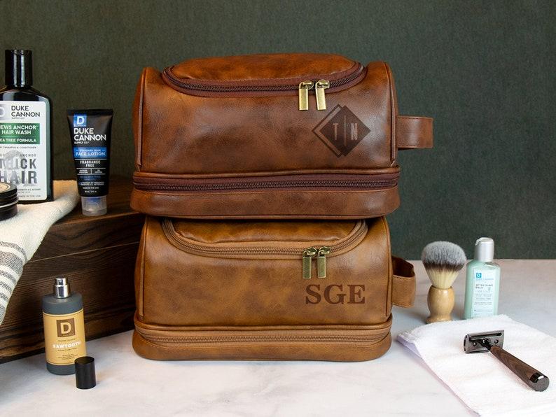 Personalized Travel Bag For Men, Faux Leather Hanging Toiletry Bag, Dopp Kits Personalized, Custom Gift For Men, Groomsmen Dopp Kit For Him