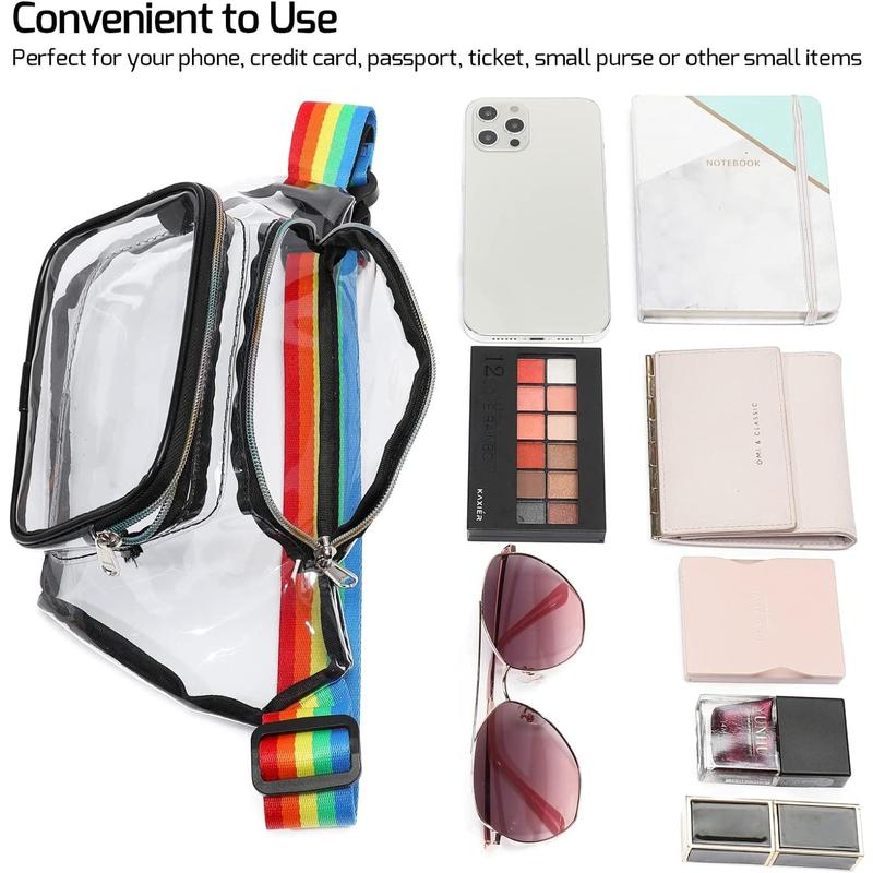 Clear Fanny Pack - Adjustable Rainbow Belt Bag for Women Men, Transparent Waterproof Waist Bag Stadium Approved Clear Purse, Fits Travel, Beach, Events, Concerts Bag