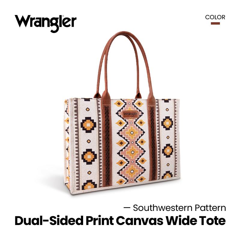 Wrangler [MegaGift] Western Pattern Canvas Wide Commuting Tote Bag