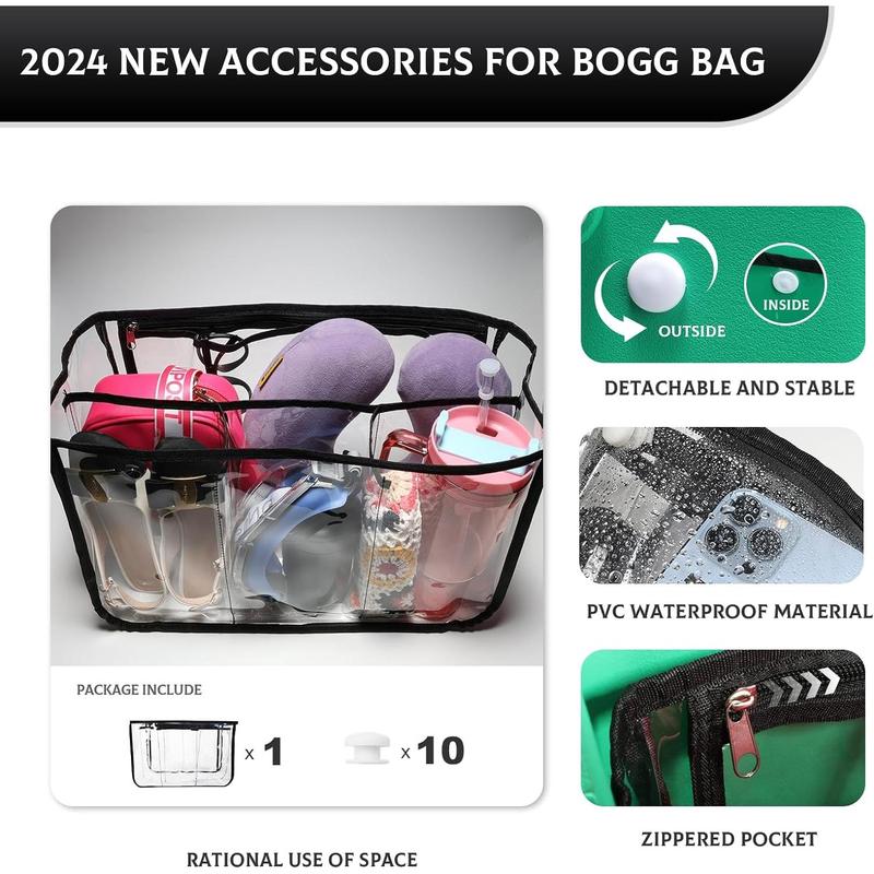 Clear Beach Bag Organizer Original Accessories for Bogg Bag X Large Storage Bag Suitable for BOGG BAG Organizing Your Bag and Divide Space,Transparent & Black