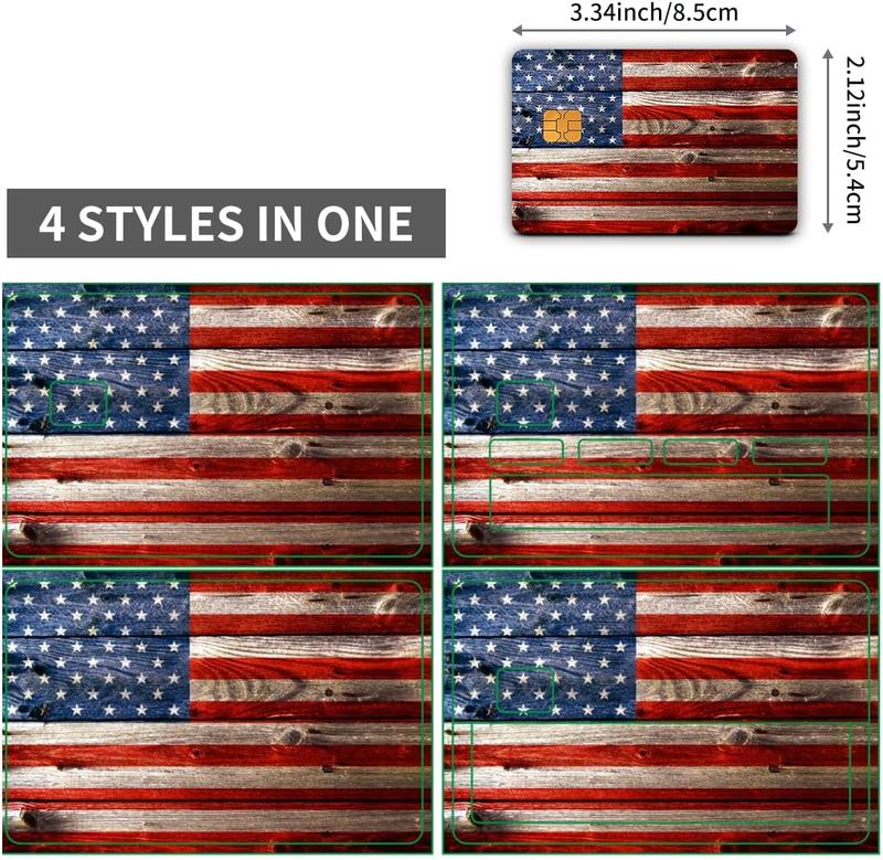 4PCS Retro Wood American Flag Card Skins - Credit, Debit, & Transportation Card Covers | Scratchproof, Slim, Small Chip Compatible