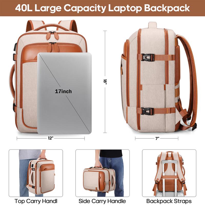 17-Inch Laptop Backpack with Packing Cubes and Shoe Pocket for Men and Women