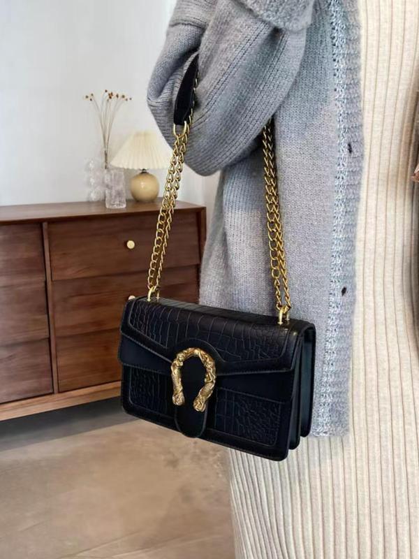 Women's Fashionable Crocodile Embossed Shoulder Bag, Casual Versatile Solid Color Chain Strap Crossbody Bag for Daily Used, Trendy All-match Commuter Bag