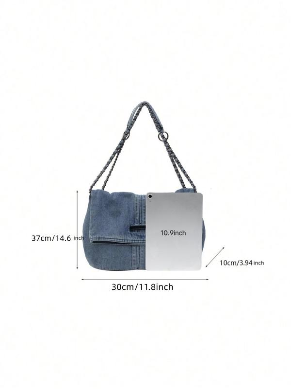 Women's Fashionable Denim Shoulder Bag, Casual Versatile Solid Color Chain Strap Crossbody Bag for Daily Used, Trendy All-match Commuter Bag