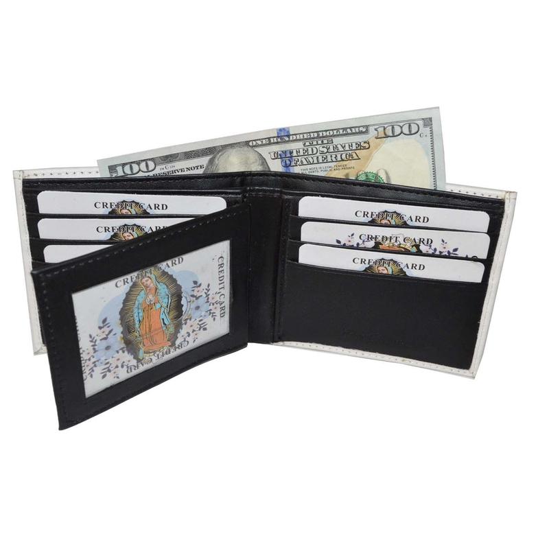 LEATHERBOSS Mens Bifold Wallet Virgin Mary Theme with Printed Matching Gift Box