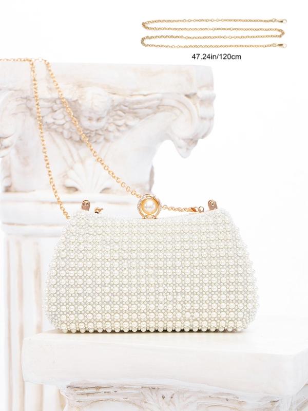 Women's Elegant Faux Pearl & Rhinestone Decorated Handbag, Exquisite Trendy Evening Bag, Fashionable Bag for Party Decoration