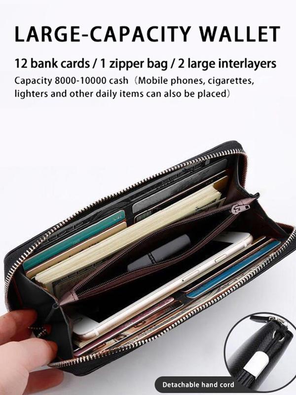 Men's Business Fashion Classic Zipper Wristlet, Large Capacity Multi-card Slot Long Wallet, Minimalist All-match Wristlet Wallet for Daily Life