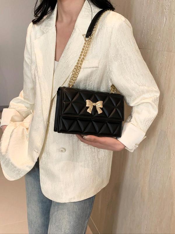 Women's Fashionable Bow Decorated Quilted Shoulder Bag, Casual Versatile Crossbody Bag for Daily Used, Trendy All-match Commuter Bag