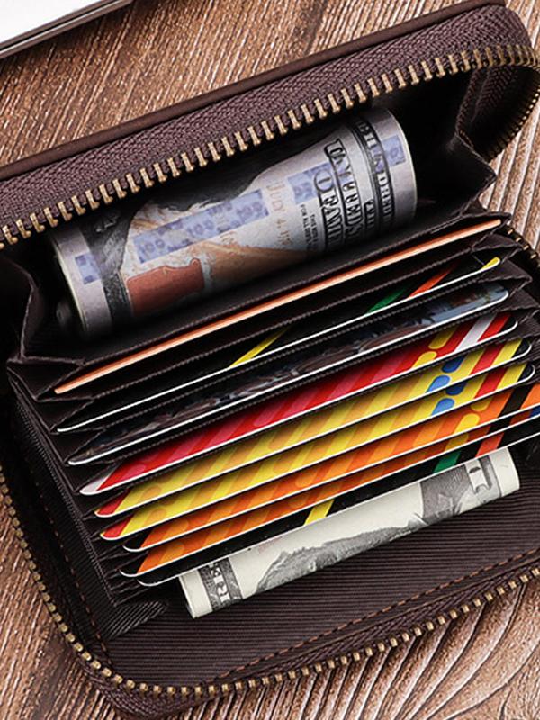 Men's Minimalist Plain Color Zipper Wallet, Large Capacity Card Holder, Casual Trendy Versatile High-quality Daily Wallet