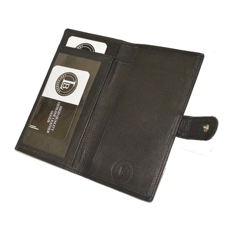 Leatherboss Genuine Leather Checkbook Cover with Snap Closure