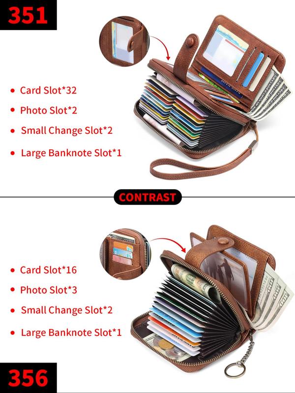 Women's Vintage Style RFID Blocking Wallet, Fashionable Multi Card Slot Card Holder with Wrist Strap, Portable Card Holder for Women & Girls