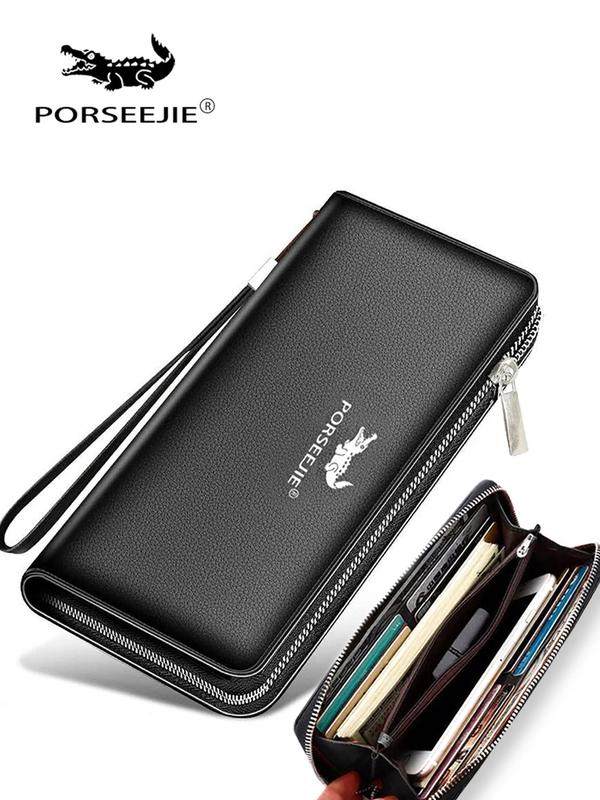 Men's Business Fashion Classic Zipper Wristlet, Large Capacity Multi-card Slot Long Wallet, Minimalist All-match Wristlet Wallet for Daily Life