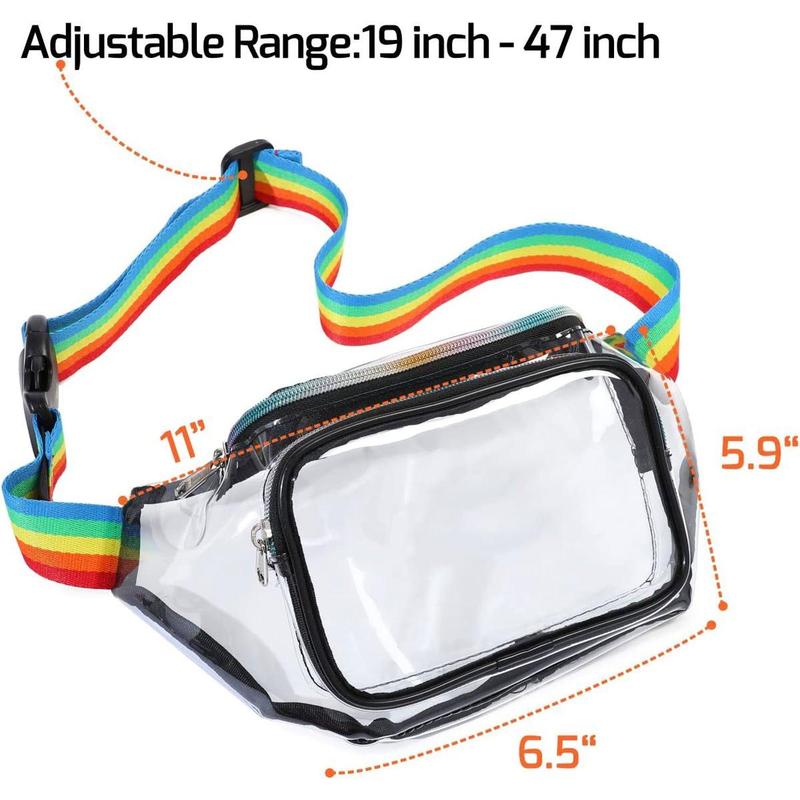 Clear Fanny Pack - Adjustable Rainbow Belt Bag for Women Men, Transparent Waterproof Waist Bag Stadium Approved Clear Purse, Fits Travel, Beach, Events, Concerts Bag