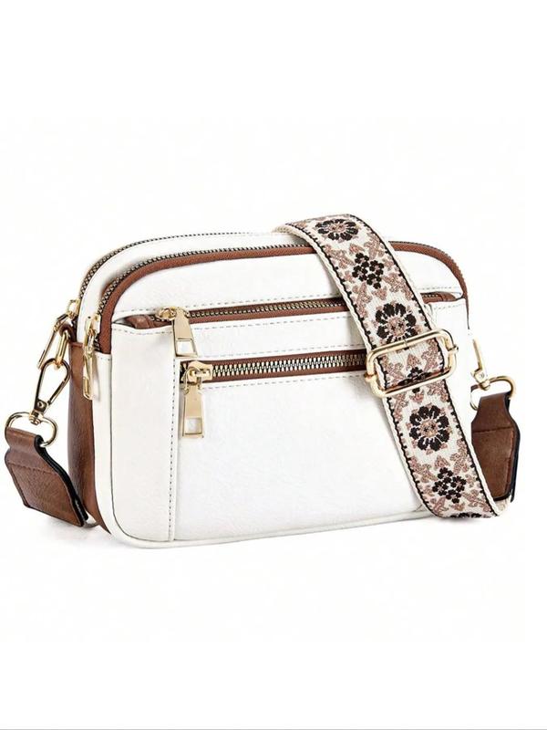 Women's Elegant Floral Pattern Strap Crossbody Bag, Fashionable Pu Leather Shoulder Bag for Daily Used, Casual Trendy Versatile All-match  Commuting Bag