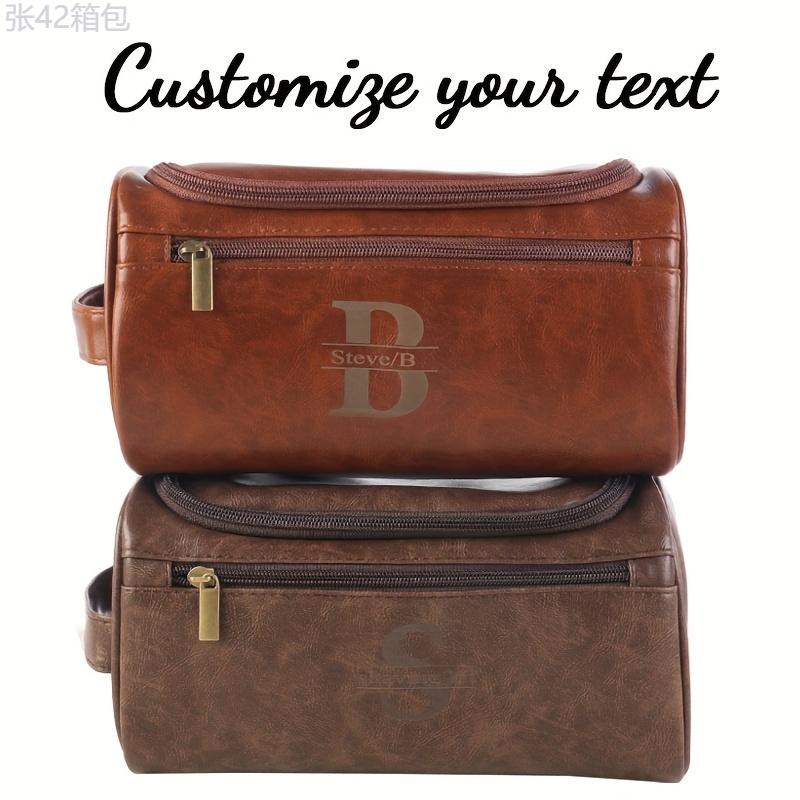 Personalized Faux Leather Toiletry Bag for Men - Custom Monogram Initials Travel Dopp Kit with Lining, Light Brown, Ideal Gift for Husband, Friend, Family - Do Not Wash (1pc)