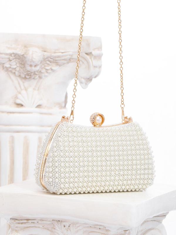 Women's Elegant Faux Pearl & Rhinestone Decorated Handbag, Exquisite Trendy Evening Bag, Fashionable Bag for Party Decoration